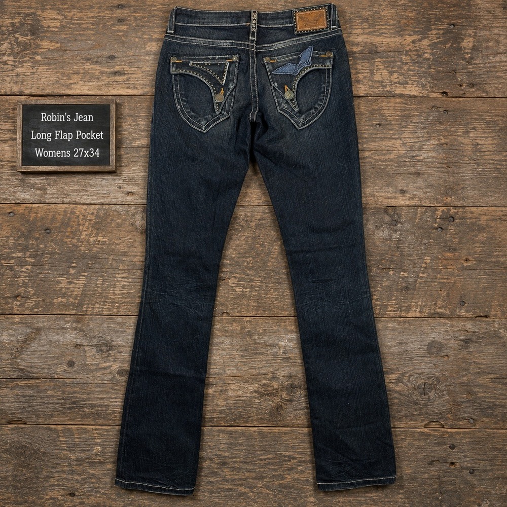 Robins Jean Womens 27x34 Long Flap Pocket Dark Wash Studded Wing Jeans SB8369